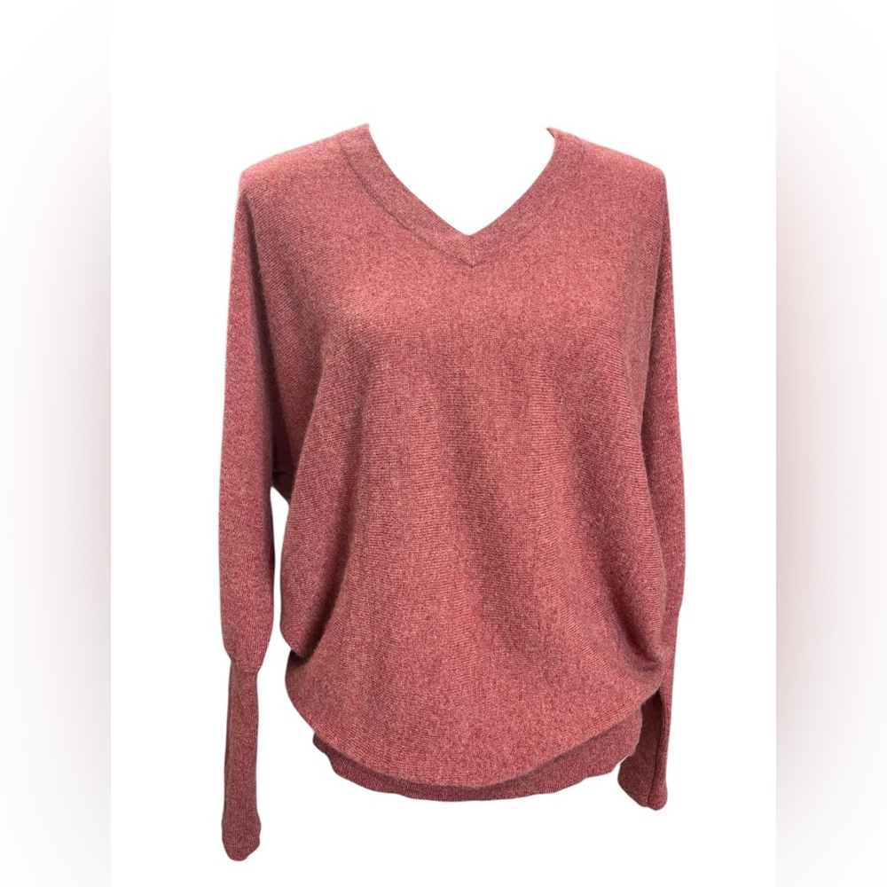 Garnet Hill 100% Cashmere V-Neck Sweater Rosewood Pink Small Soft Luxury Knit - Picture 2 of 10